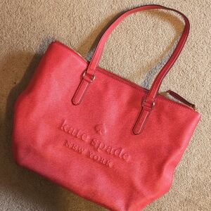 Kate Spade Larchmont Avenue Logo Penny Red Leather Large Tote